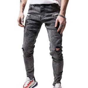 Stylish Men Ripped Slim Fit Distressed Denim Pants